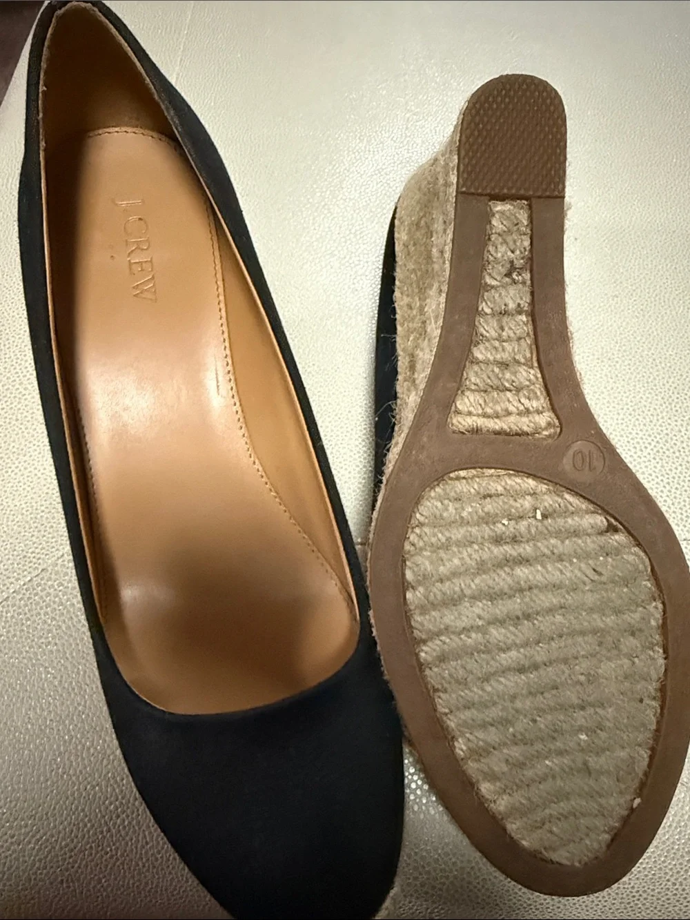J. Crew Black Round-Toe Espadrille Wedge